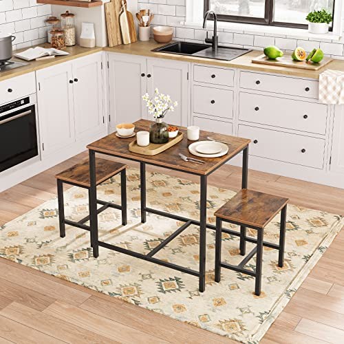 3-Piece Industrial Dining Table Set, Kitchen Table, Space Saving Dinette for