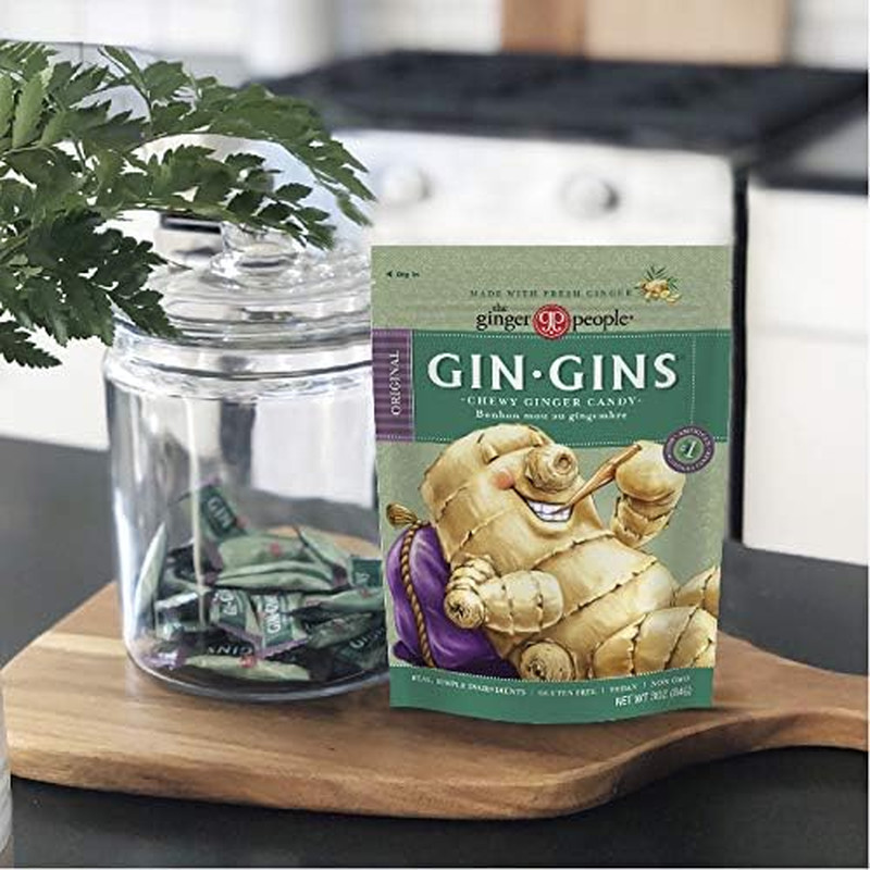 Gin Gins Original Ginger Chews, Individually Wrapped Candy, 3 Oz Bag