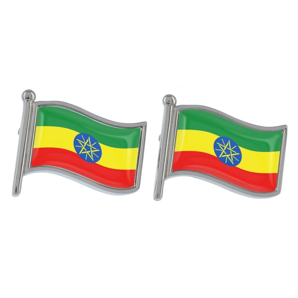 Ethiopia Wave Flag Silver Cufflinks in Gift Box