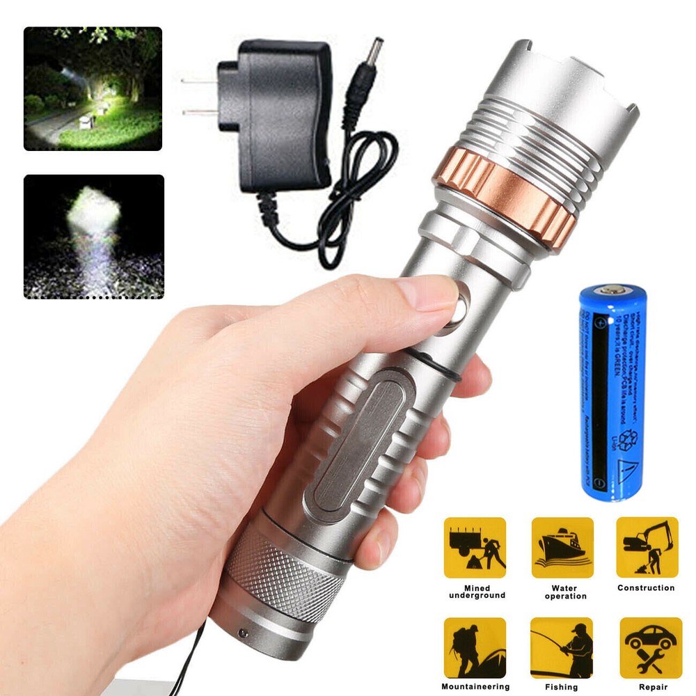 Super Bright LED Tactical Flashlight Torch Rechargeable Work Light Waterproof