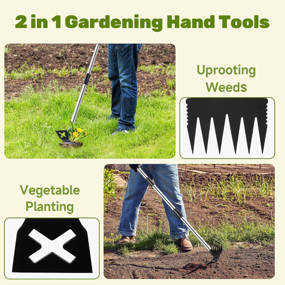 60" Weed Puller Tool with Long Handle and 17" Weeding Tools Gardening Set, Dual
