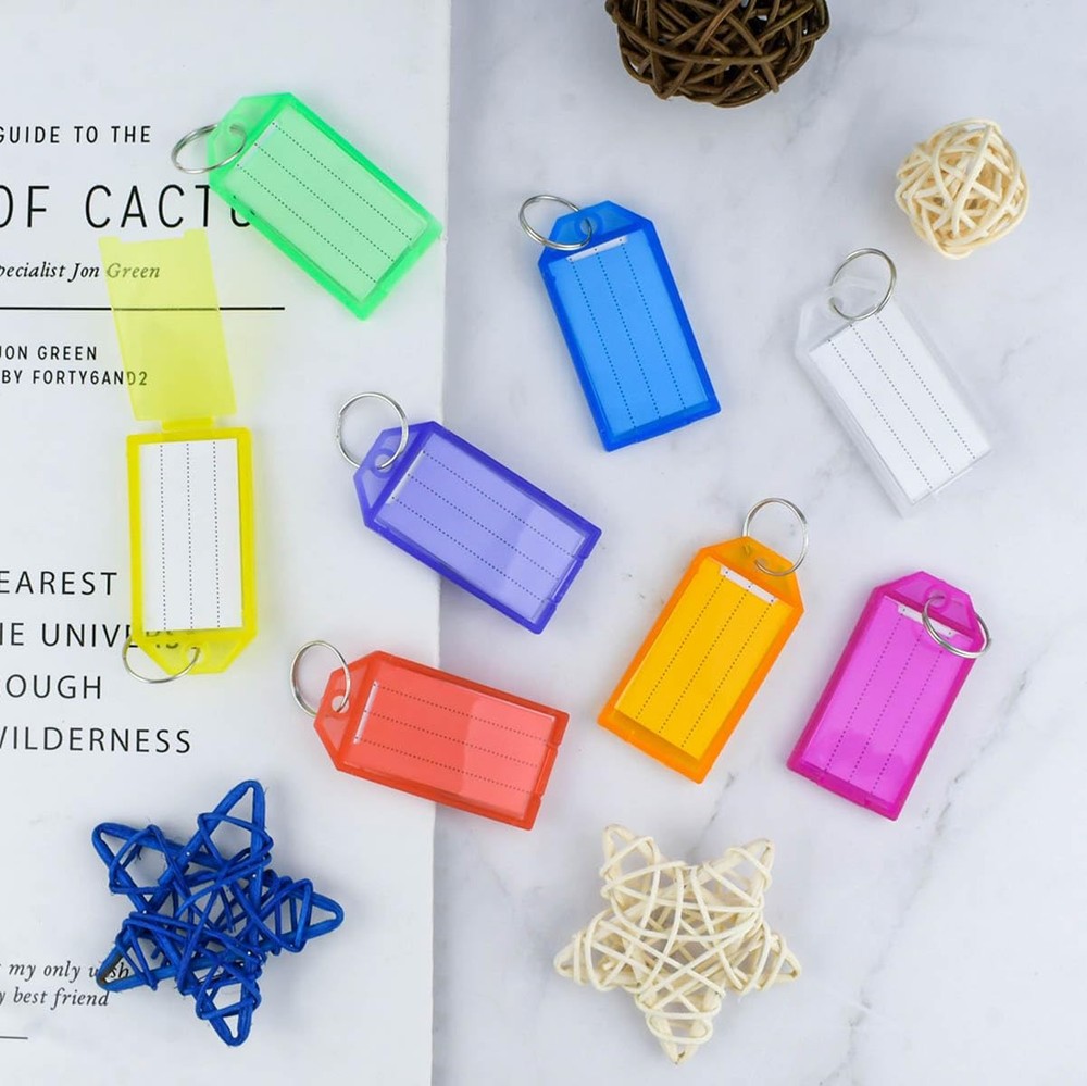 16 Pack Key Tags Tough Plastic Key Tag with Split Ring & Blank Paper Labels