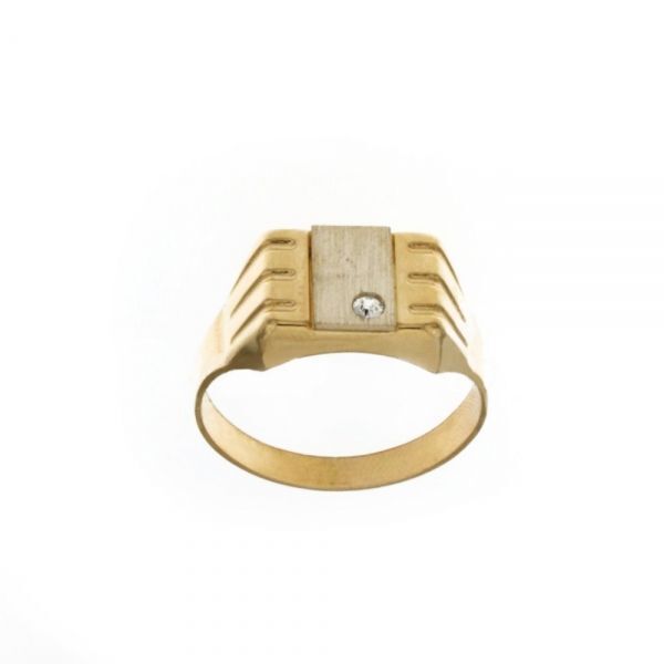 18K Yellow and White Gold Ring with CZ on Rectangular Base