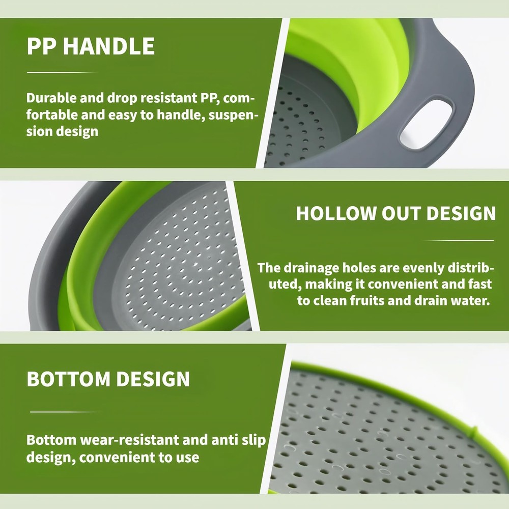 Silicone Colander Collapsible Strainers Set for Kitchen- 2 Pack (5Qt) -Over Home