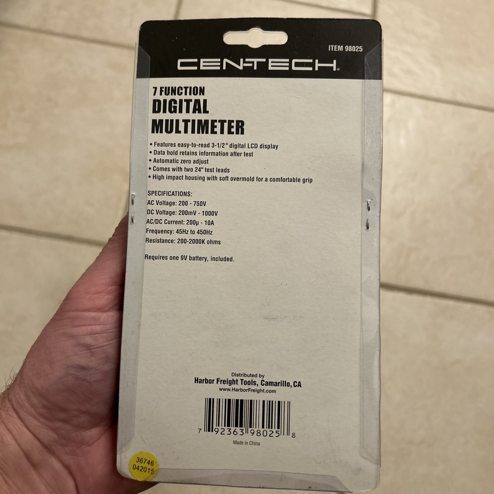 Cen-Tech 98025 7 Function Digital Multi Meter Electronic Volt Tester Electronic