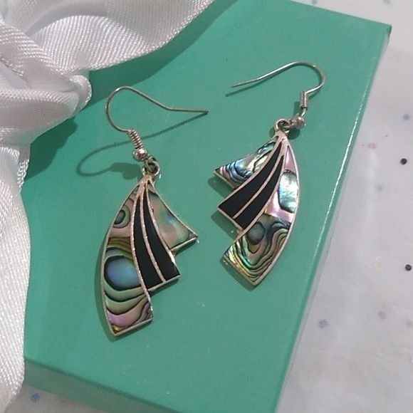 Alpaca Silver + Abalone Dangle Earrings, Mexico