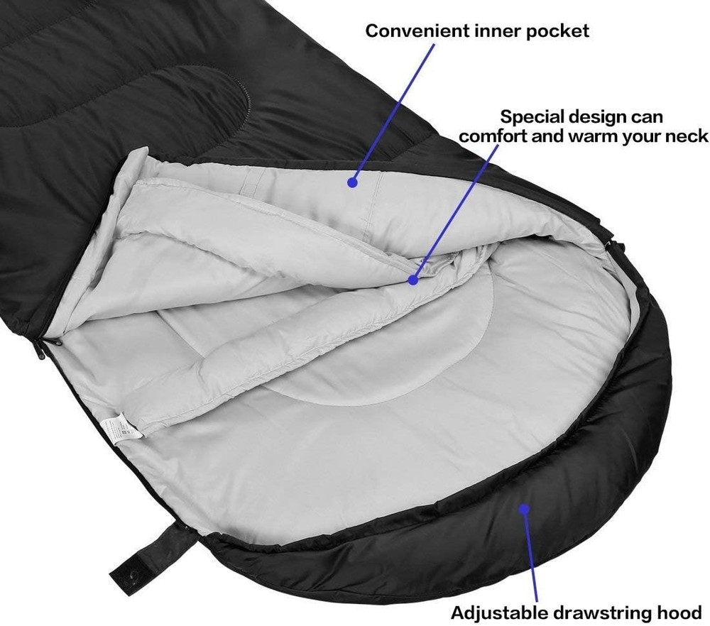 Spacious Rectangular Sleeping Bag - Waterproof & Machine Washable for Outdoors