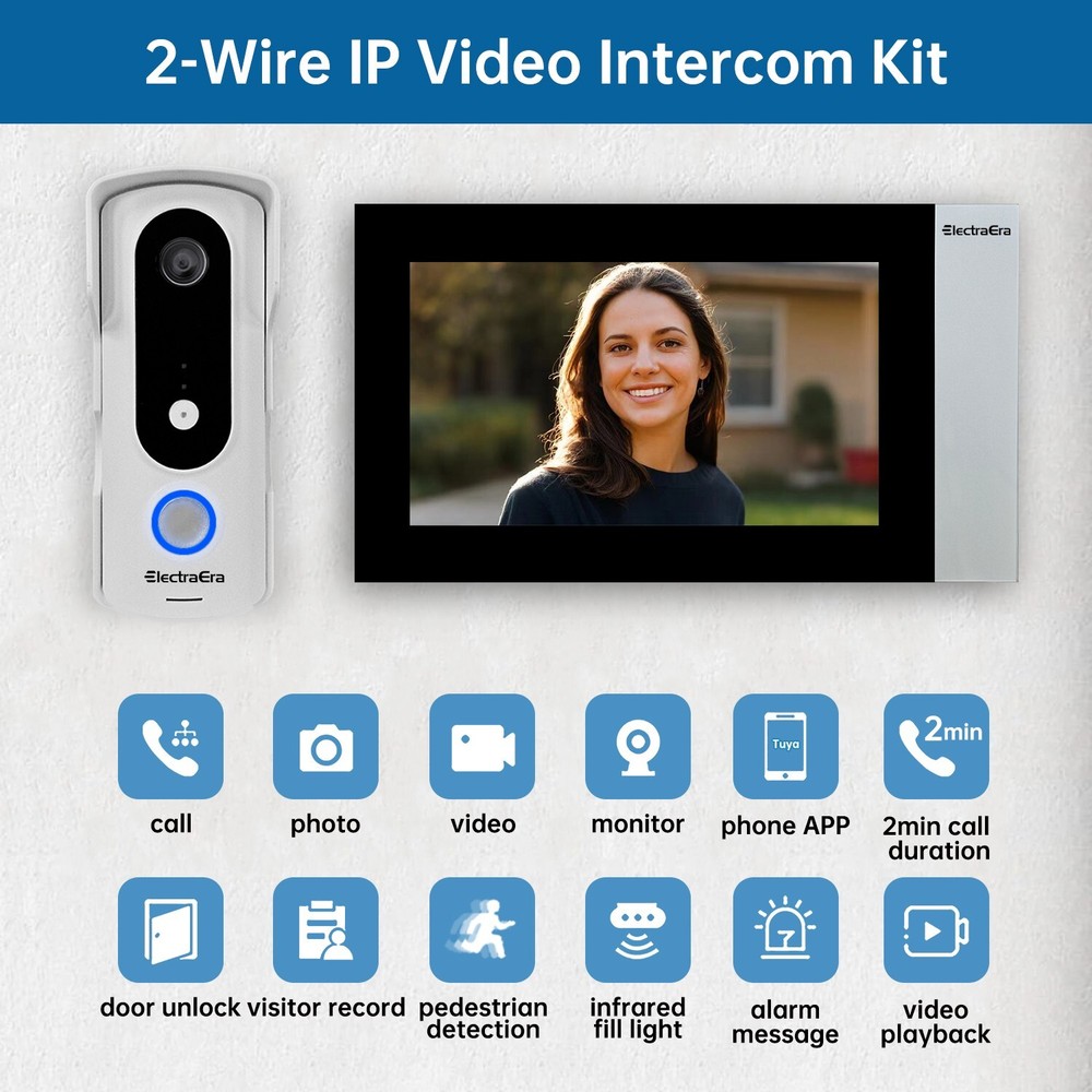 ElectraEra Video Intercom System, 7 Inches Touch Screen Video Doorbell