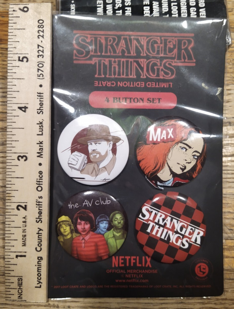 Stranger Things Limited Edition 4 Button Set NEW From Loot Crate