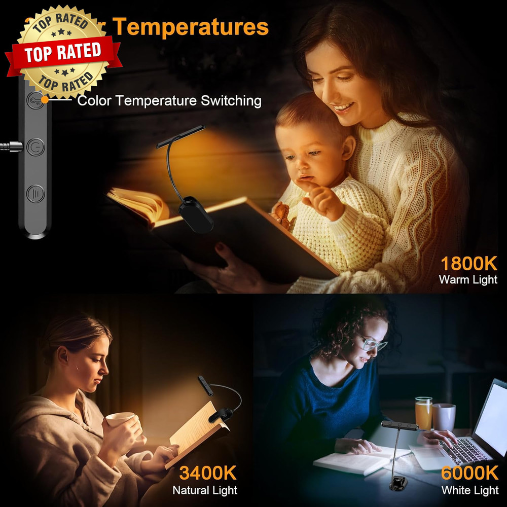 Rechargeable Book Light for Reading in Bed with 19 LED &Memory Function-Eye Cari