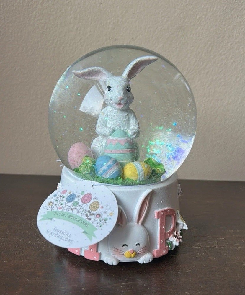 Bunny Boulevard Musical Snowglobe New Easter Bunny With Eggs