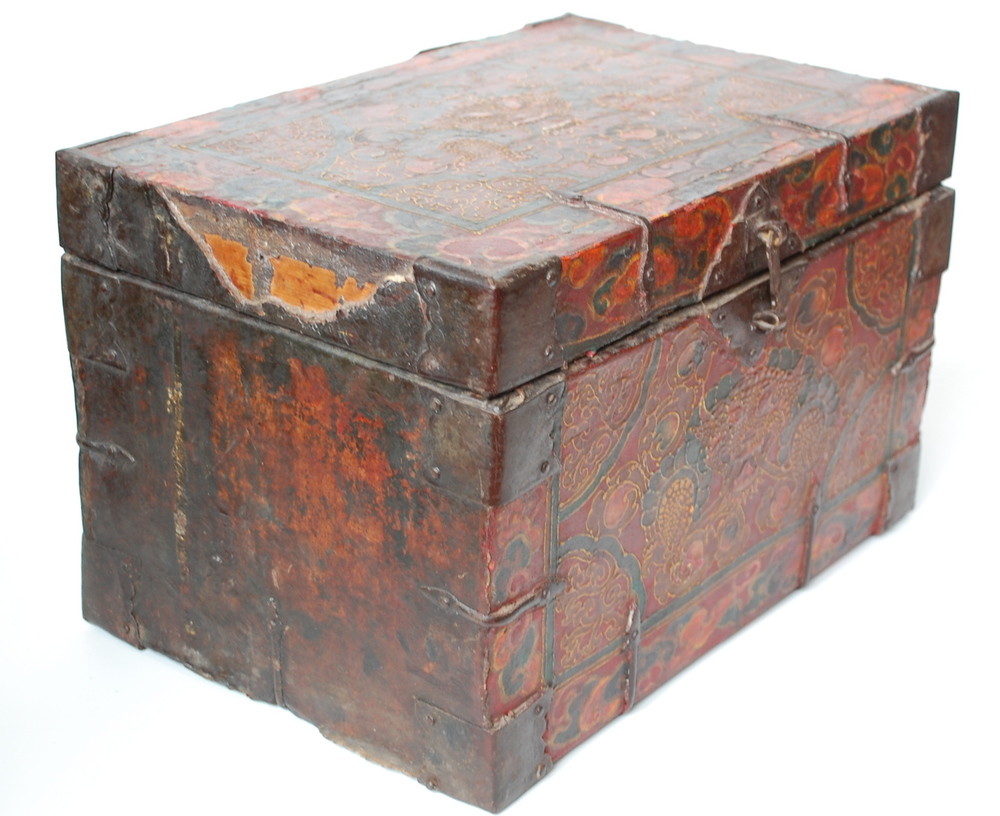Antique Tibetan Leather Painted Trunk