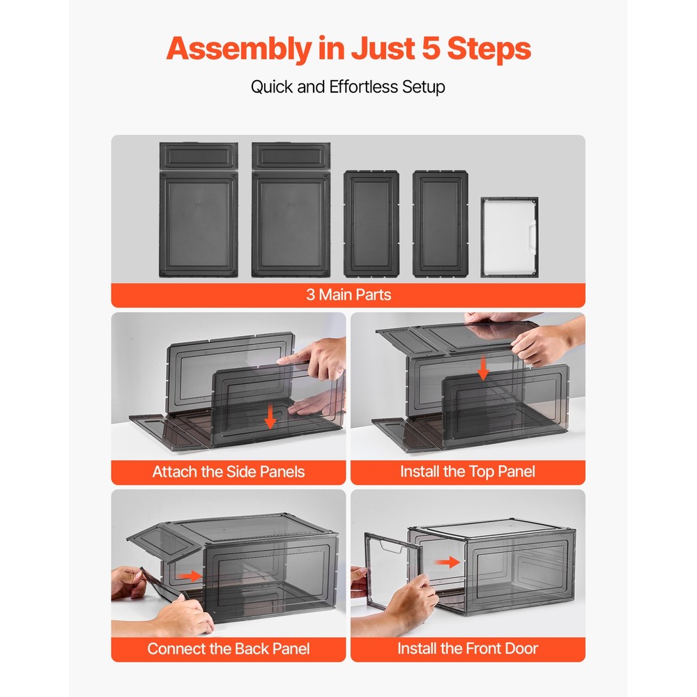 Shoe Storage Boxes 9 Pack Stackable Shoe Boxes US Size 13 Transparent Black