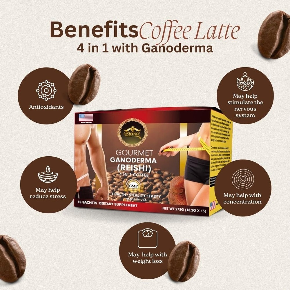 - Asian Latte Coffee Ganoderma Singles, 15 Packets (0.64 oz) – Instant Coffee...