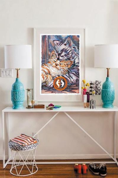 Bead embroidery kit Purr needlework kit Art canvas beadwork pattern