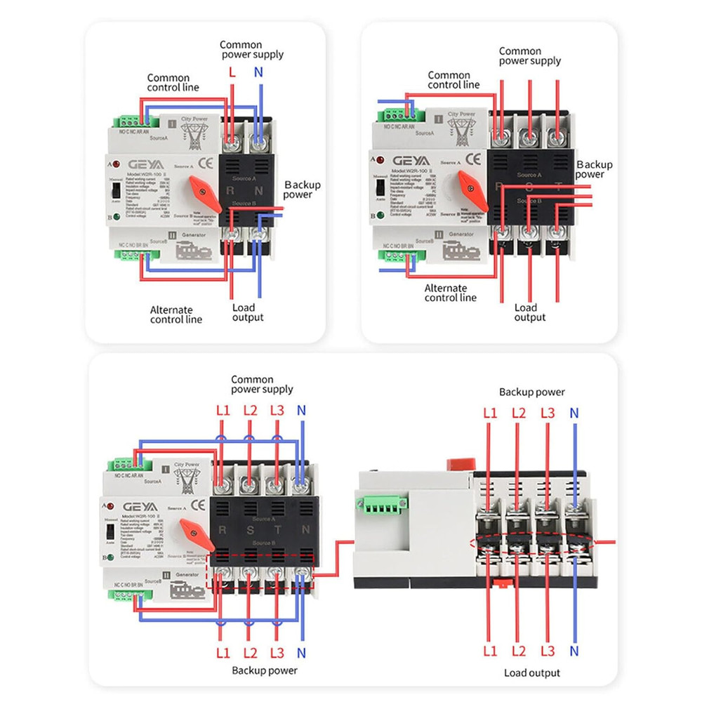 Automatic Transfer Switch Three Phase ATS 100A 220V Power Transfer Switch Din Ra