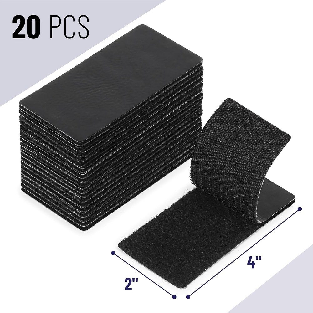 Versatile 20-Piece 4" x 2" Hook & Loop Strips - Durable Adhesive for Home Use