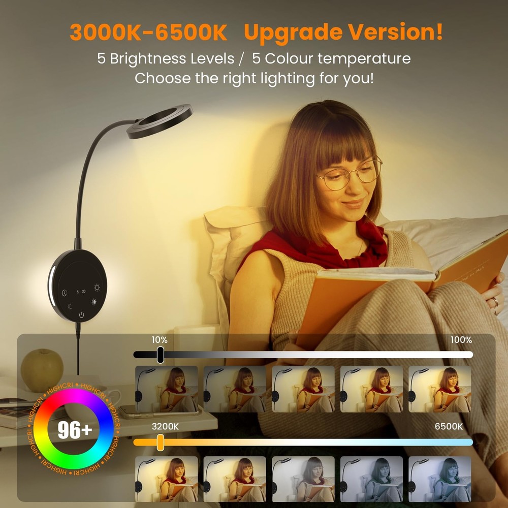 Wall Mounted Reading Lightbedside Headboard Lights With 5 Color Temperature &5 D