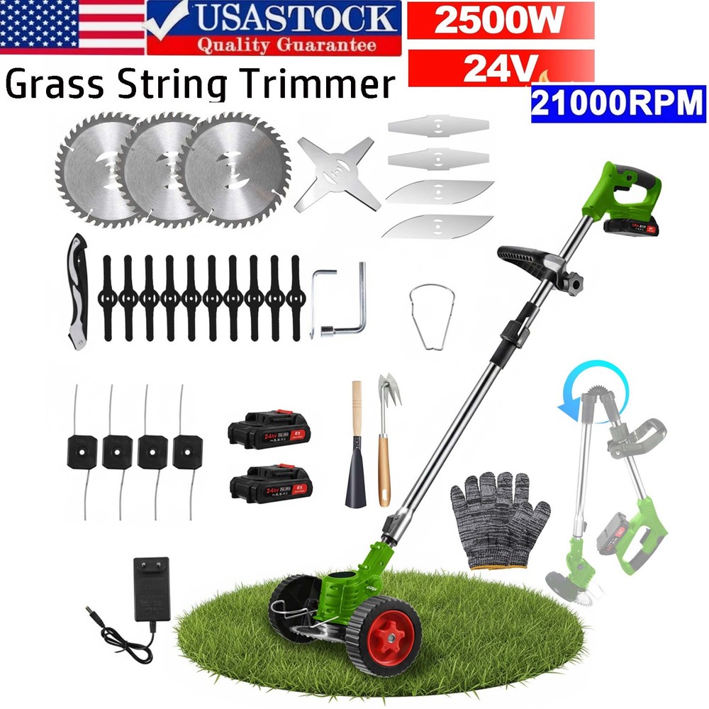Electric Cordless Grass String Trimmer Lawn Edger Weed Wacker Cutter + 2 Battery