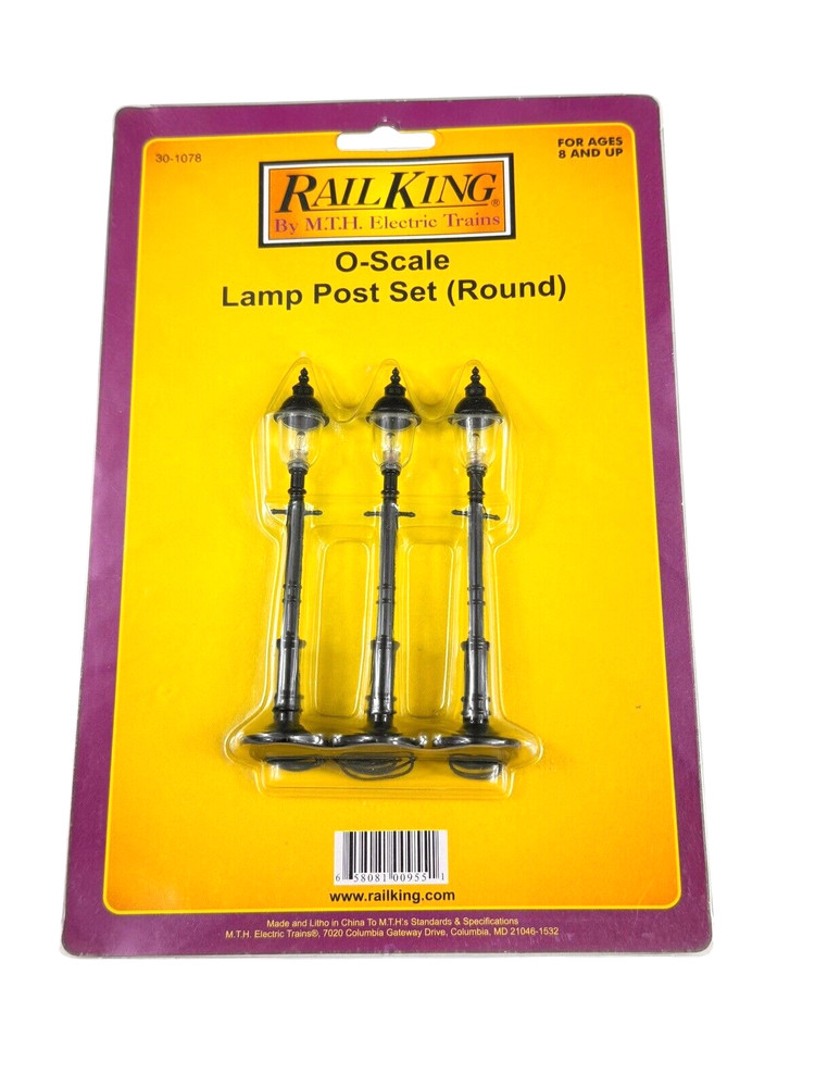 30-1078 MTH O-Scale Black Lamp Post Set Round