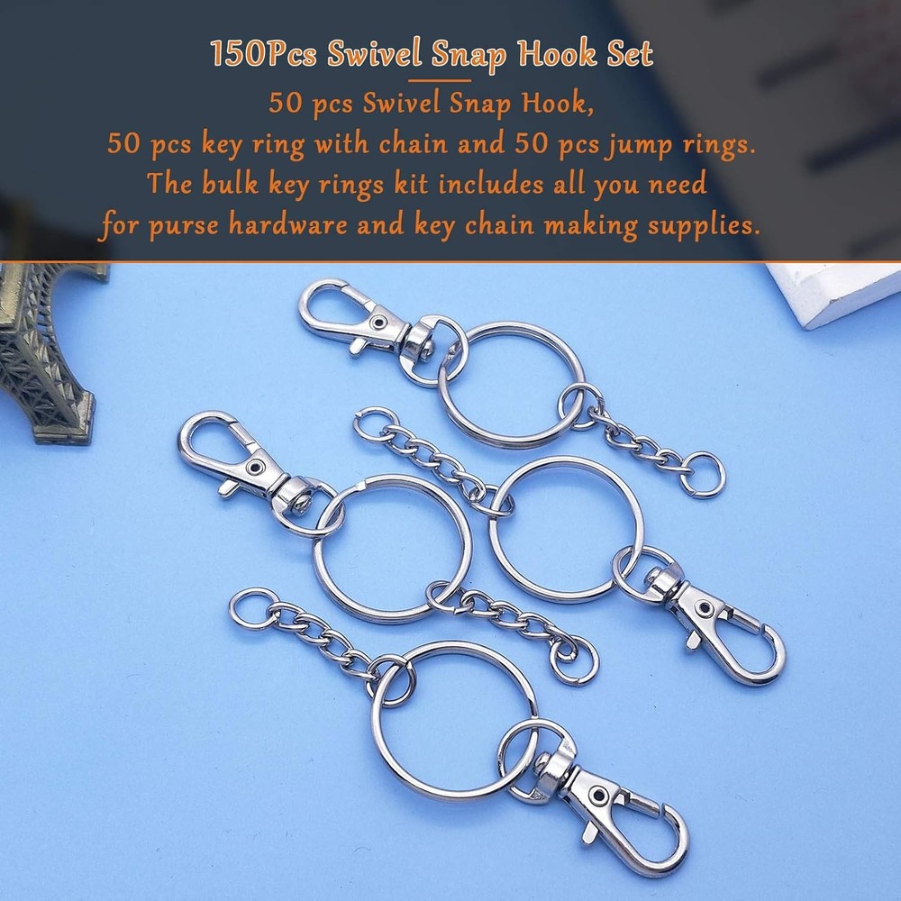 150Pcs Swivel Snap Hook Set,Stainless Steel Split Set