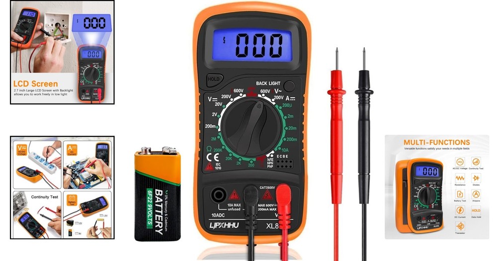 Compact Digital Multimeter - Accurate AC/DC Voltage Tester with Backlit Display