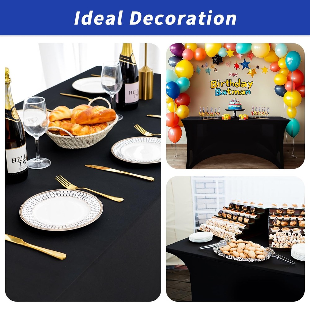 3 Pack Black Table Cloth for 6FT Rectangle Tables, Rectangular Tablecloths St...