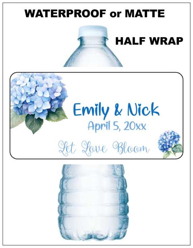 20 WEDDING HYDRANGEA PERSONALIZED WATER BOTTLE LABELS PARTY FAVORS