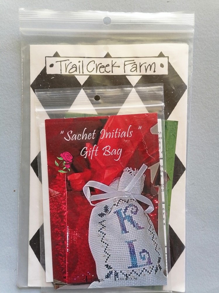 "SACHET INITIALS" Gift Bag Cross Stitch Pattern, includes beads - SJ DESIGNS
