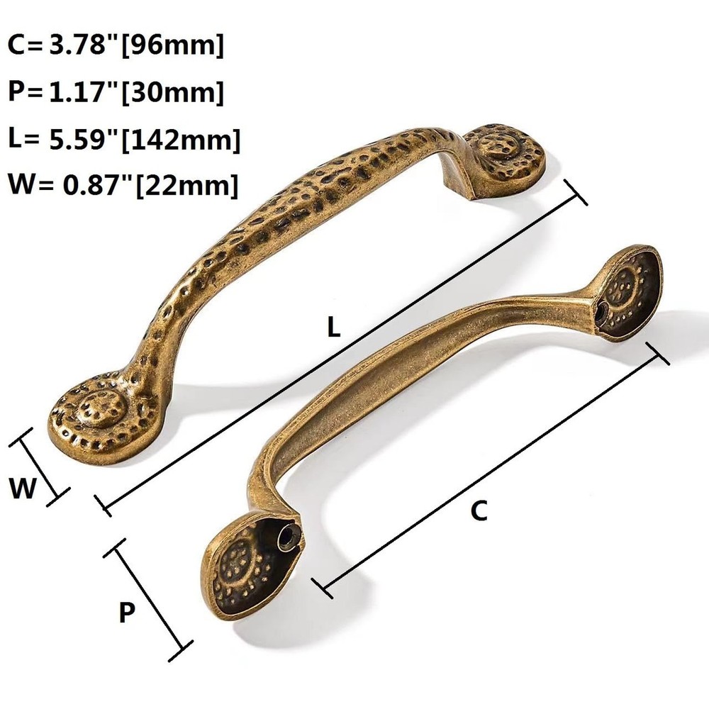10 Pack Rustic Pulls,Antique Brass Cabinet Pulls Hammered Cabinet Pulls Kitch...