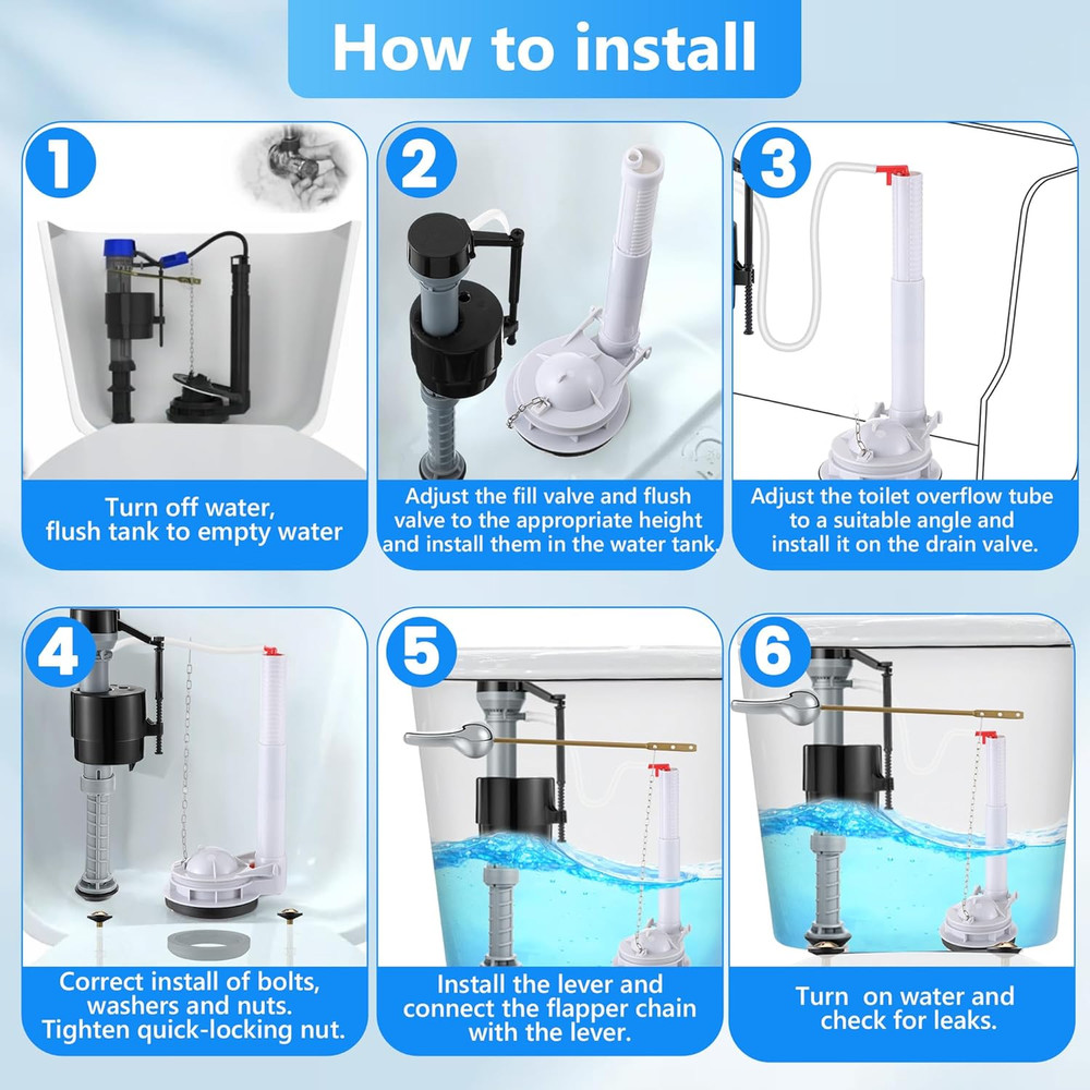3 Inch Toilet Flusher Replacement Kit, Include 3 Inch Adjustable Flush Valve wit