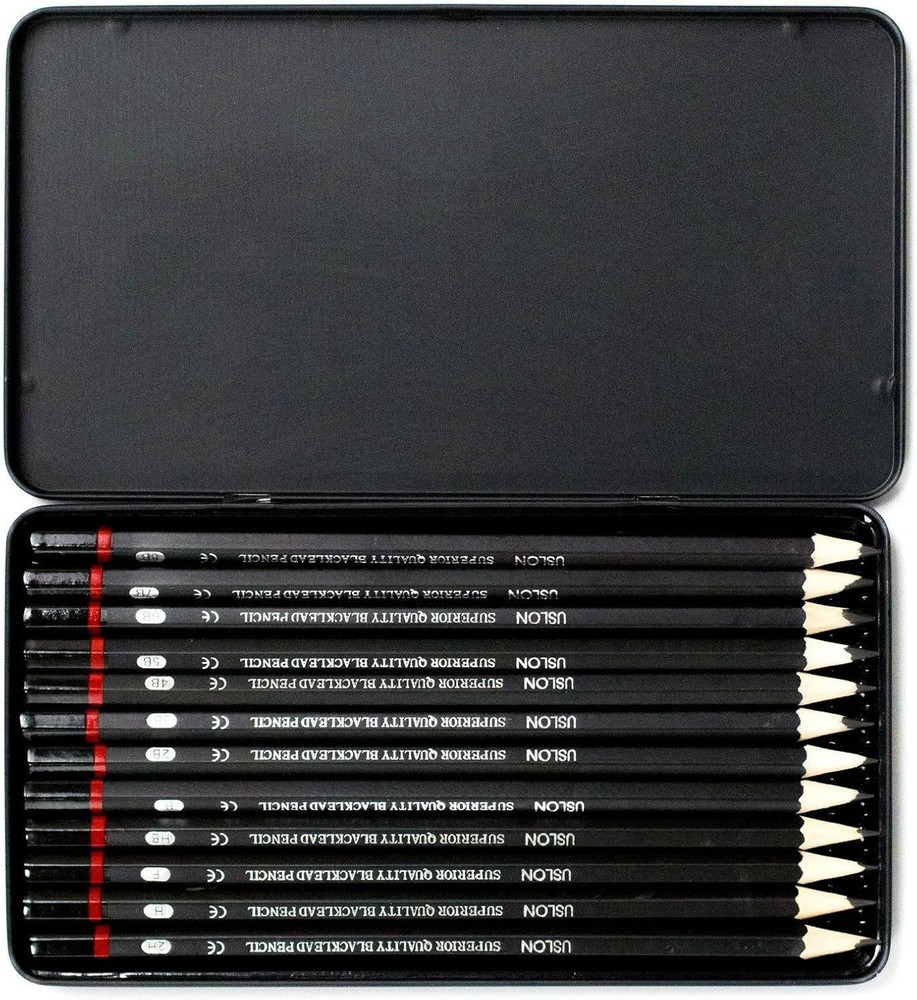12 Graphite Art Pencil Set with Erasable Feature - Storage Case Included