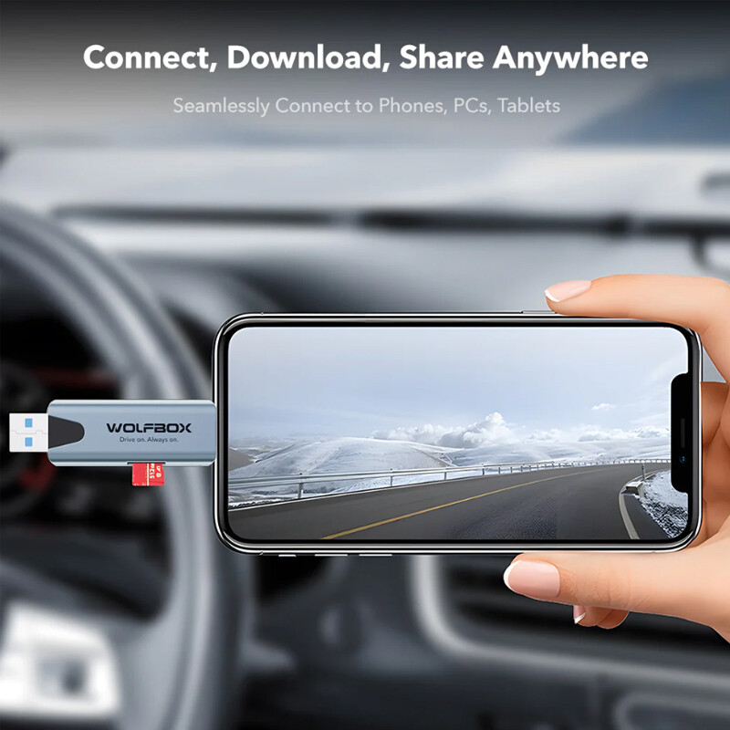 WOLFBOX 2-in-1 Card Reader W/USB-C&USB-A Interface, SD Card Reader, for Dash Cam