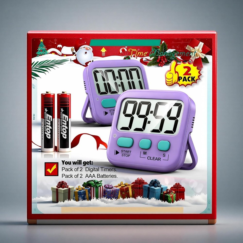 2 Pack Digital Countdown Timers - Loud & Silent Modes for Kitchen & Classroom