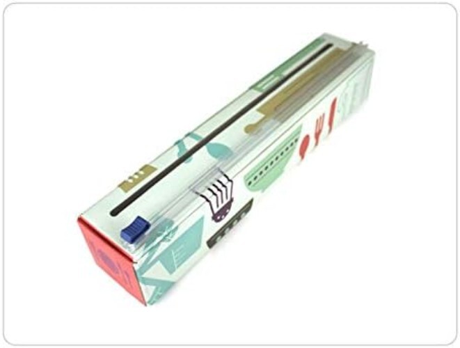Efficient Kitchen Tool: Refillable Plastic Wrap Dispenser with Stability Feet