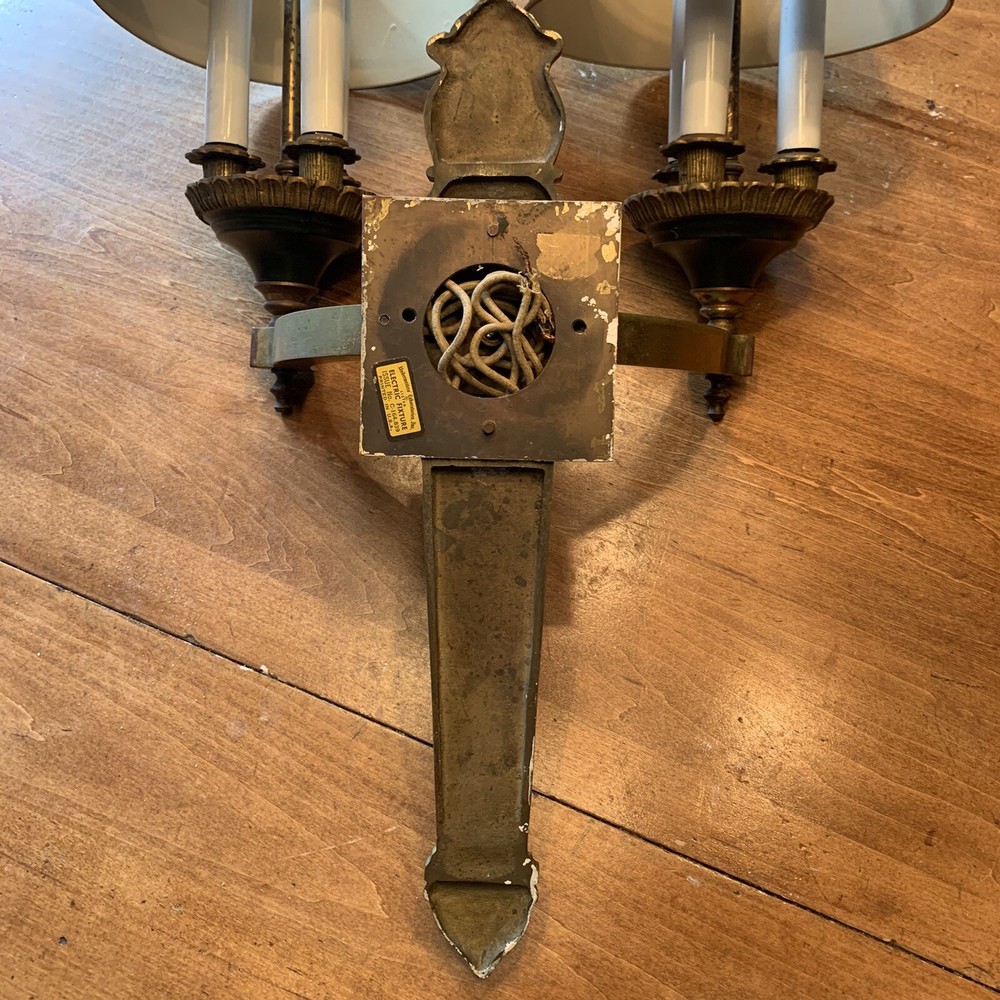 Antique Double Lamp Wall Sconce Dark Olive / Brass