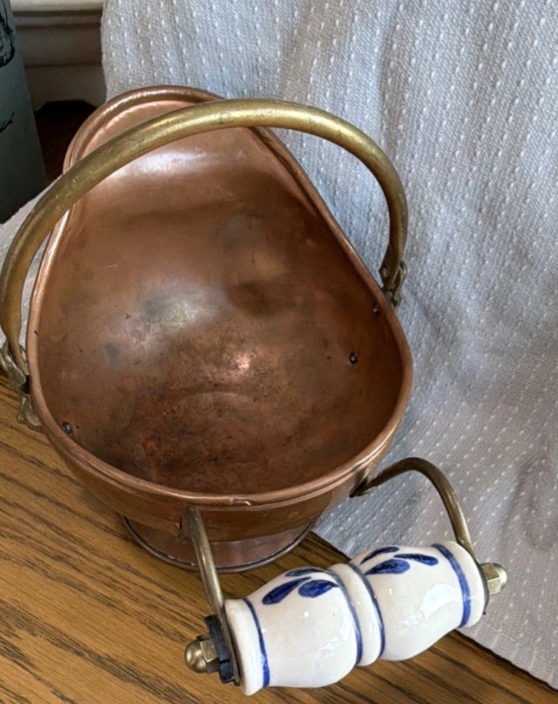 Copper Small Coal Scuttle with Brass and Ceramic Handles