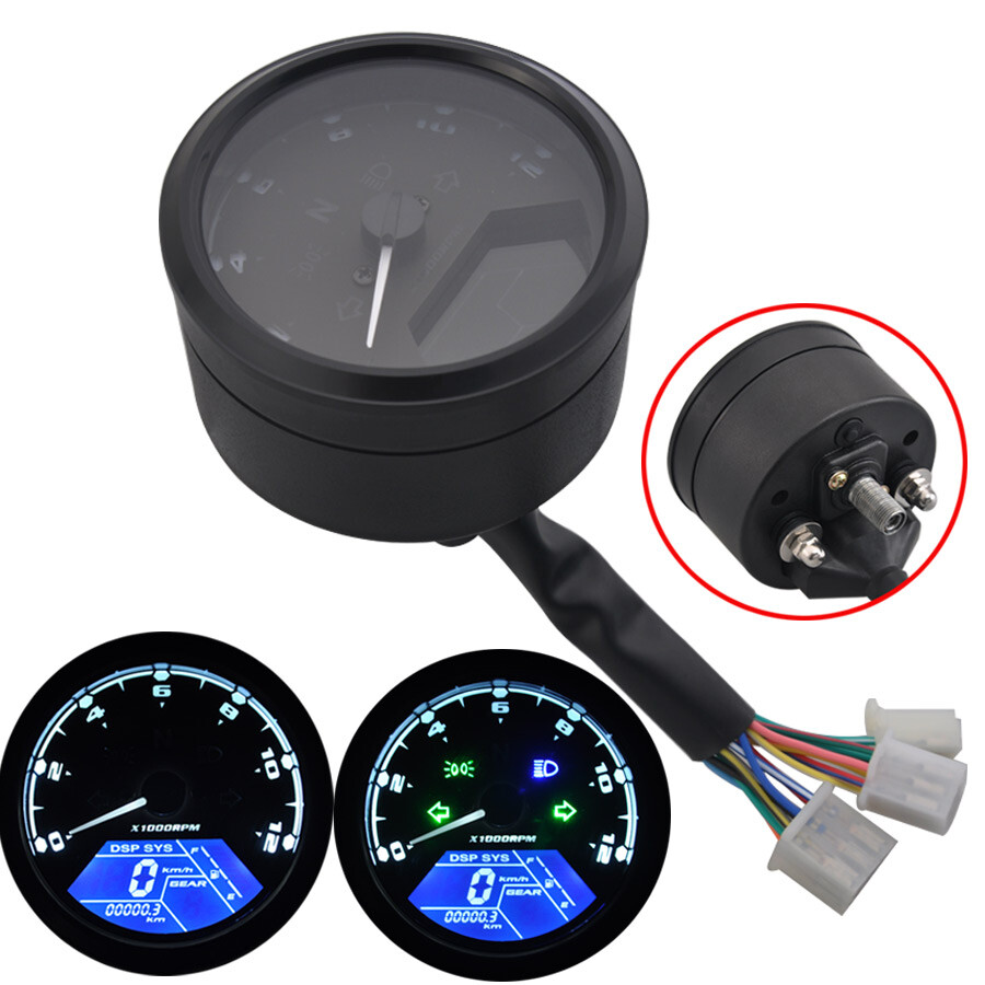 Digital Gauge Motorcycle Speedometer Tachometer Odometer MPH KM/H Universal