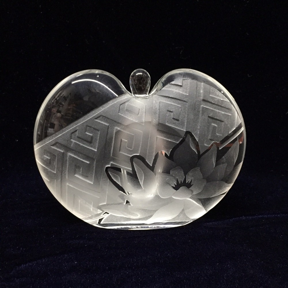 VTG Etched Glass Signed Apple Shape Perfume Bottle