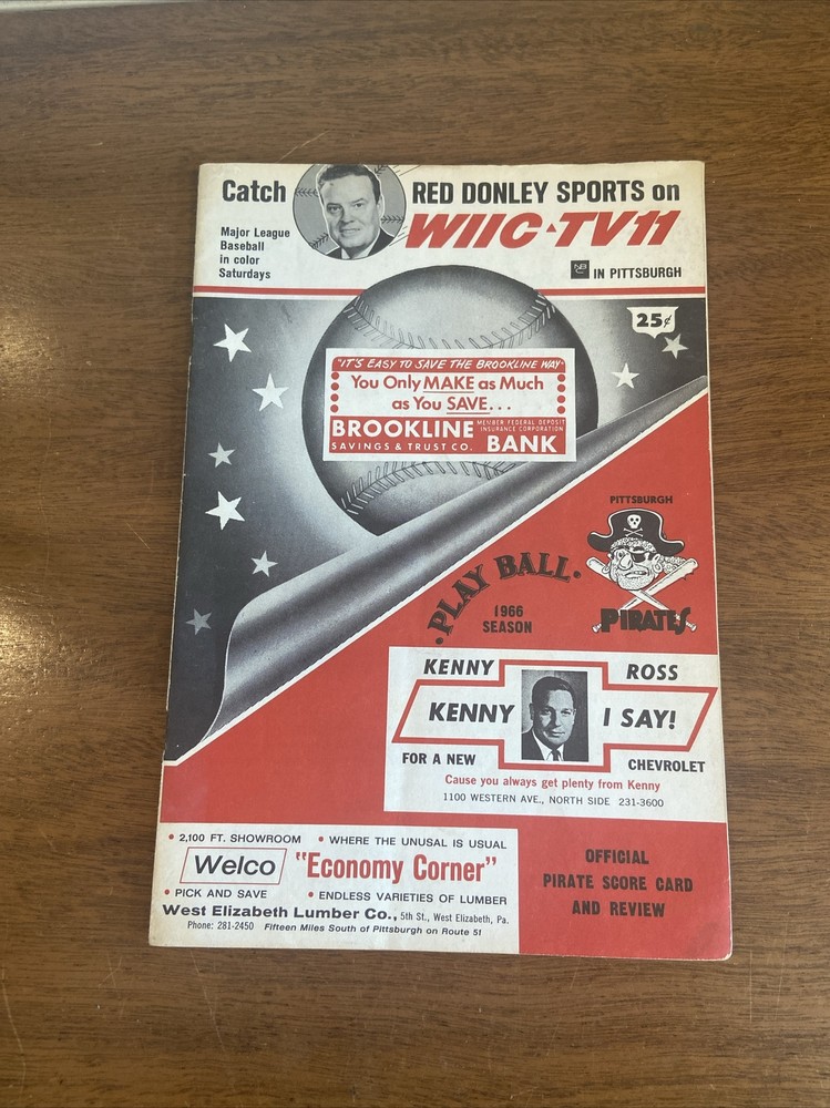 Pittsburgh Pirates vs Cincinnati MLB Program / Scorecard 1966 Scored Clemente
