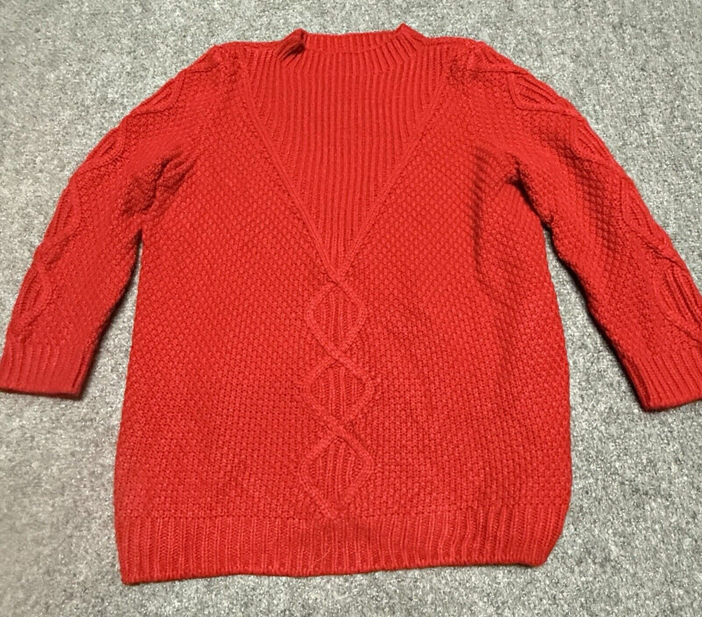 Karl Lagerfeld Paris Sweater Womens Medium Red Knit Top Pullover Acrylic