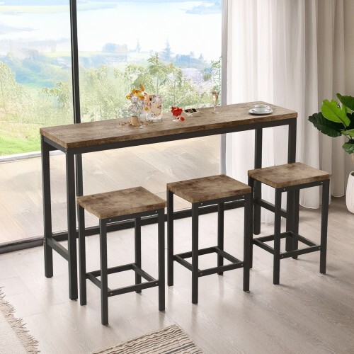 Modern Farmhouse Dining Table Set with 3 Stools - Quick Assembly