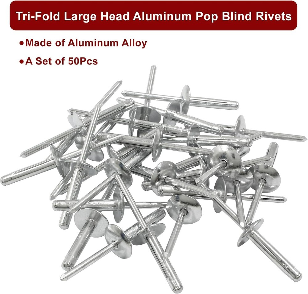 50Pcs Aluminum Tri-Fold Exploding Pop Rivets 3/16 Large Flange,3/16''X 1'' Large