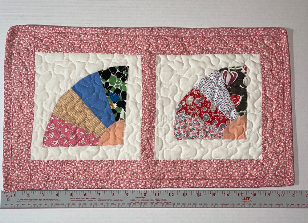 Table Runner Table Top Quilted Pieced Fans Pink Creams Rectangle