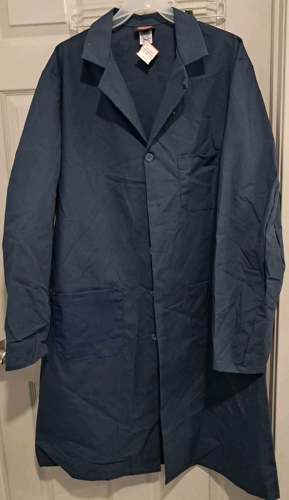 Red Kap Mens Five Button Front Lab Coat - Navy Big and Tall Extended Sizes