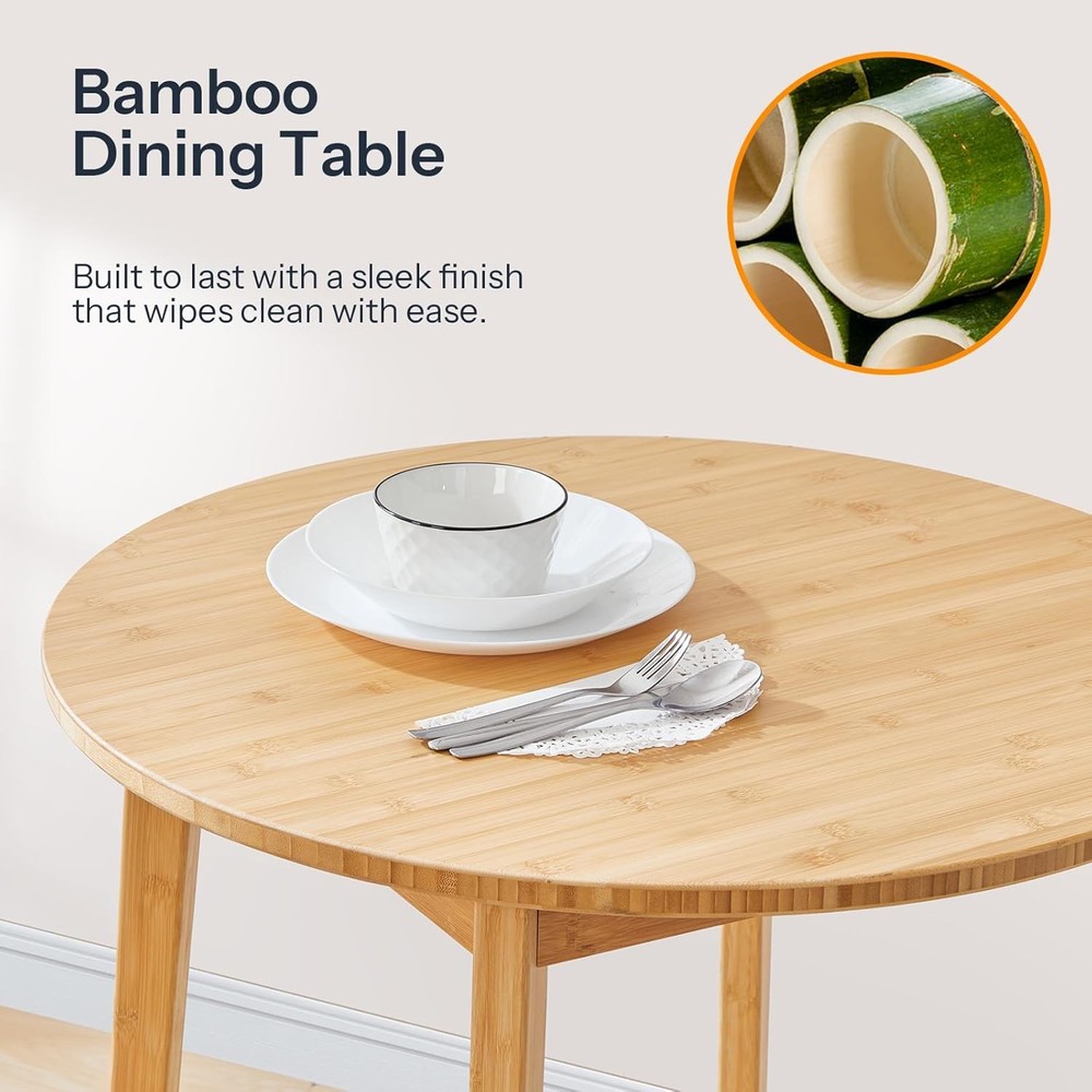 Bamboo Dining Table Round Dining Table 2 27.5" Kitchen Table Small Space Writing