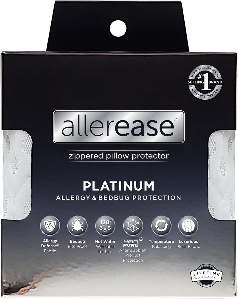 Allergy Bed Pillow Protector Queen Size Breathable Dust Mite Bedbug Proof