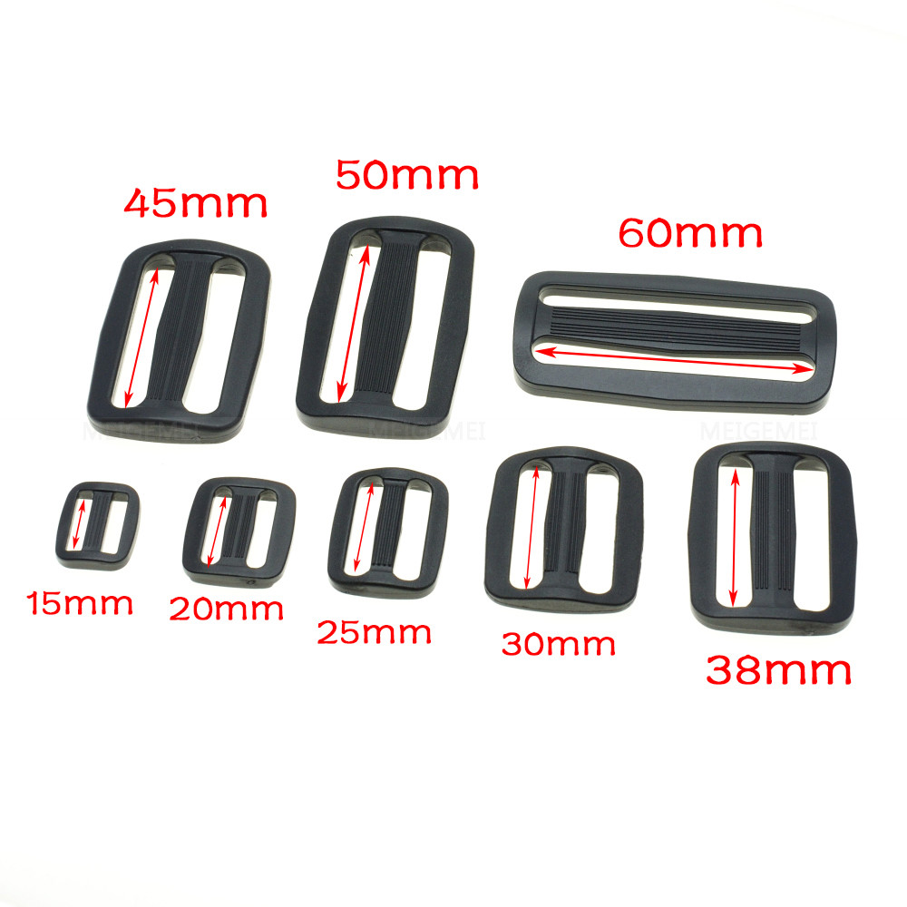 Plastic Slider Tri-Glide Adjust Buckles Backpack Straps Webbing 15mm~50mm Black