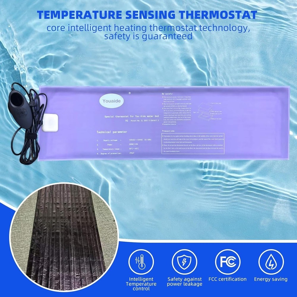 Softside Hardside Water Bed Heater, 240W Digital Display Smart Water Bed Heat...