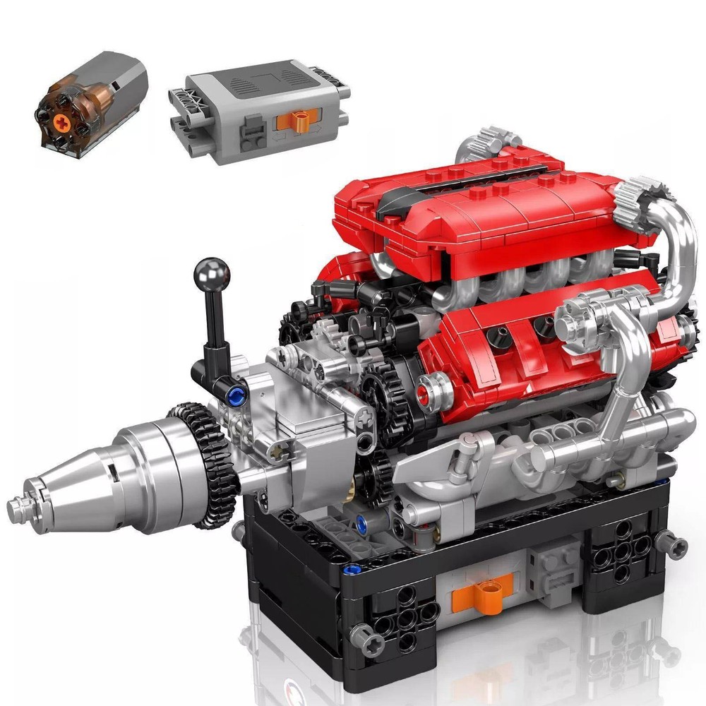 V8 Engine Motor Mechanical Engineering Model Building Block Gift Collection ABS